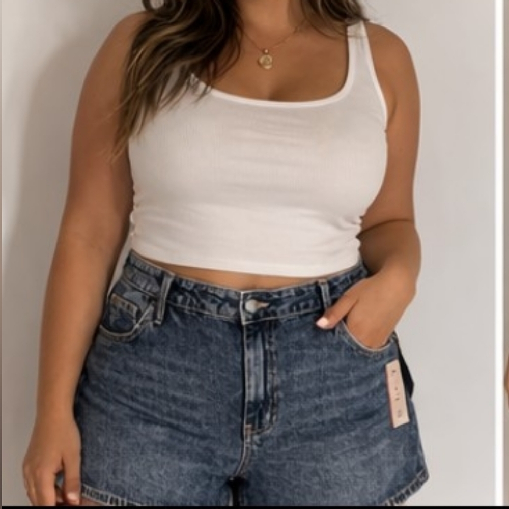 Ava & Viv Women’s Plus Size 24R High Rise Stretch Denim Midi Shorts Blue Lyocell
